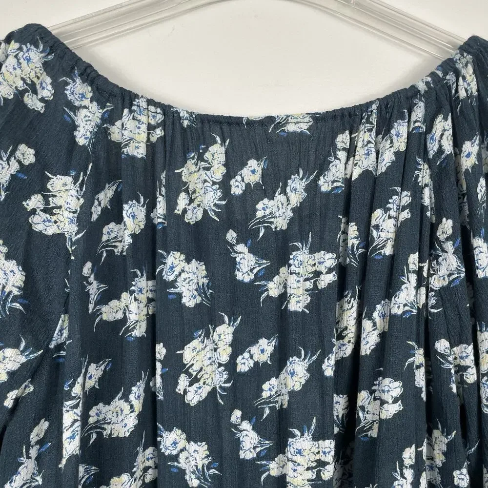 Denim & Supply Ralph Lauren RL Boho Top Womens Sz XS Navy Floral Peasant Tassels
